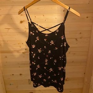 Blue floral criss cross tank top